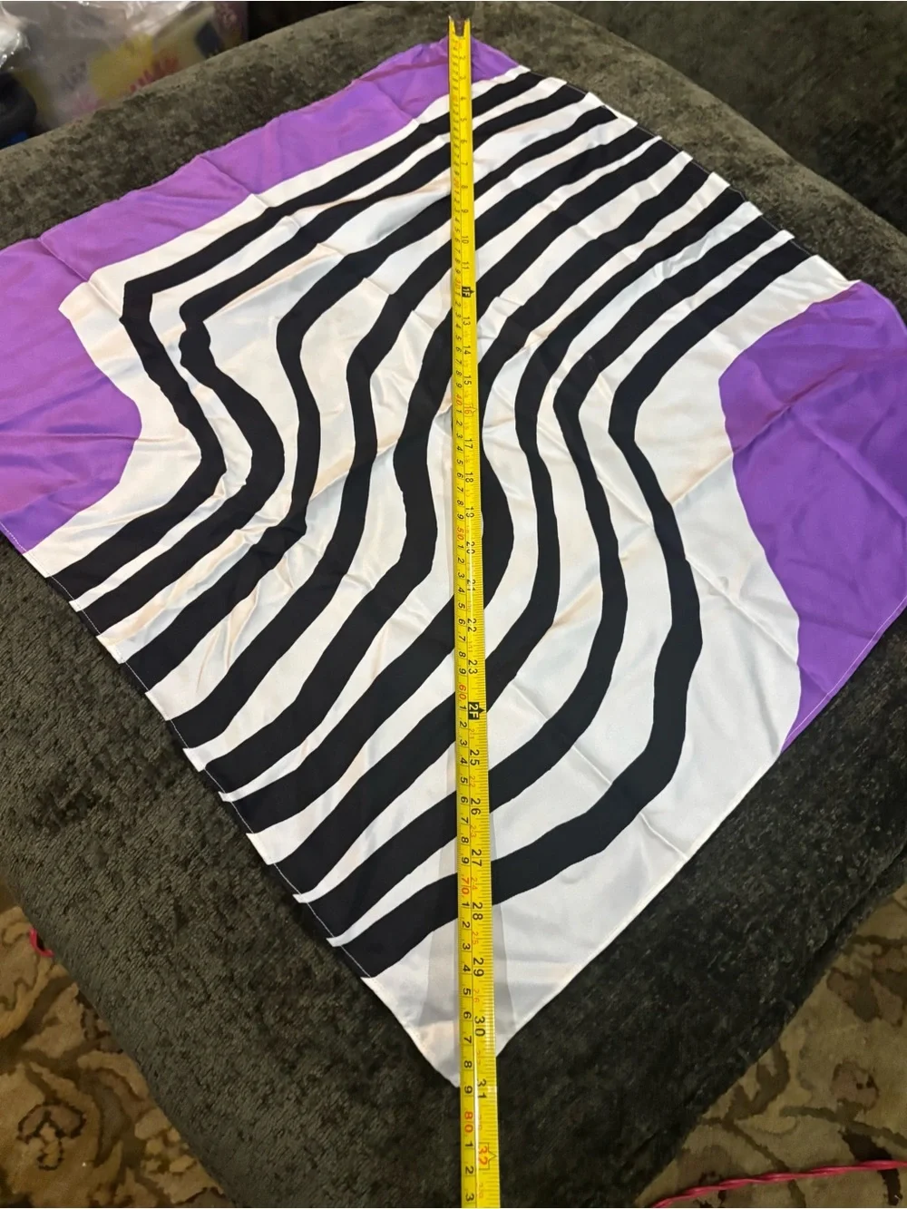 MARIMEKKO Unikko 100% Silk Scarf 23” x 23” Black White Purple Zebra Print